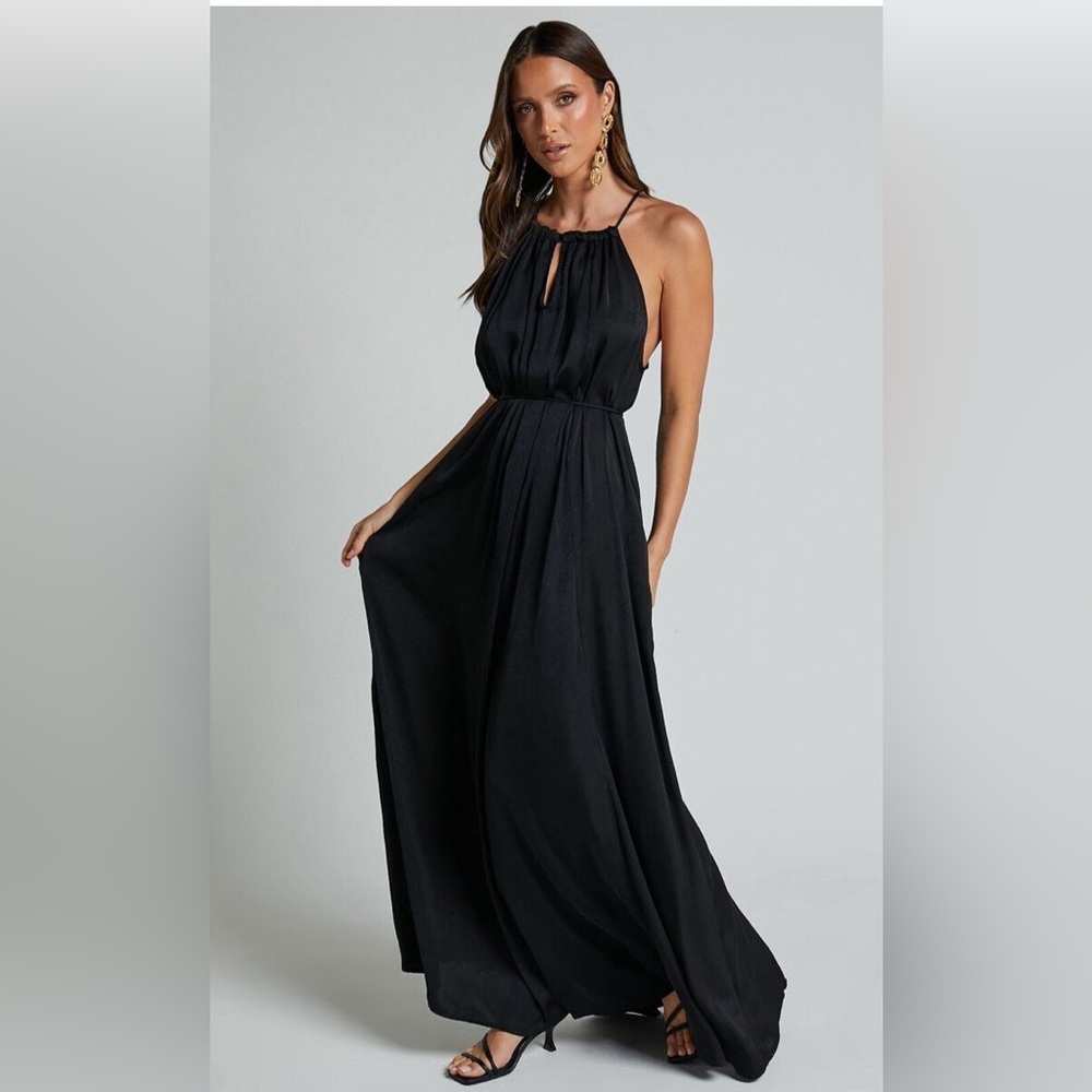Gonca Style Black Halter Maxi Dress
